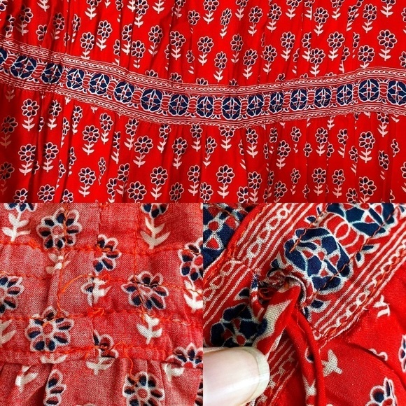 Spell Dress Gypsiana Hi-Low Maxi Tassels Floral Asymmetric Red Bandana S FLAW - Picture 4 of 15